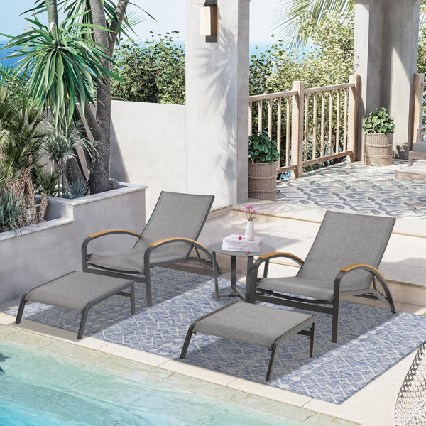 Peak Home Furnishings Patio Aluminum Chaise Lounge Set With Ottomans